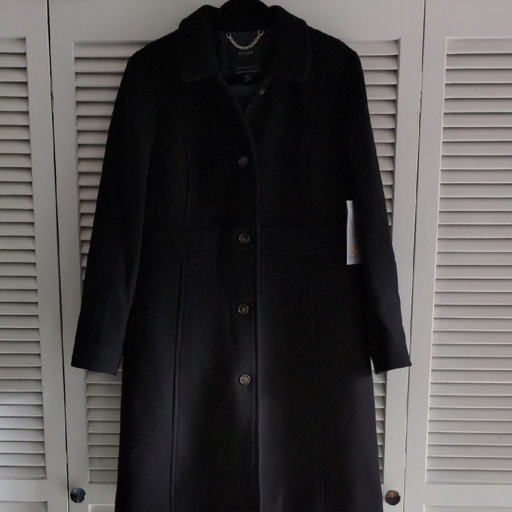 Nwt J. Crew 16 Black Midnight Wool Thinsulate Lined Midi Lady Day Coat Topcoat